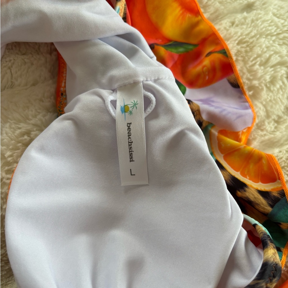 Tropical Print Bikini Set with Orange Bottoms - Picture 3 of 4